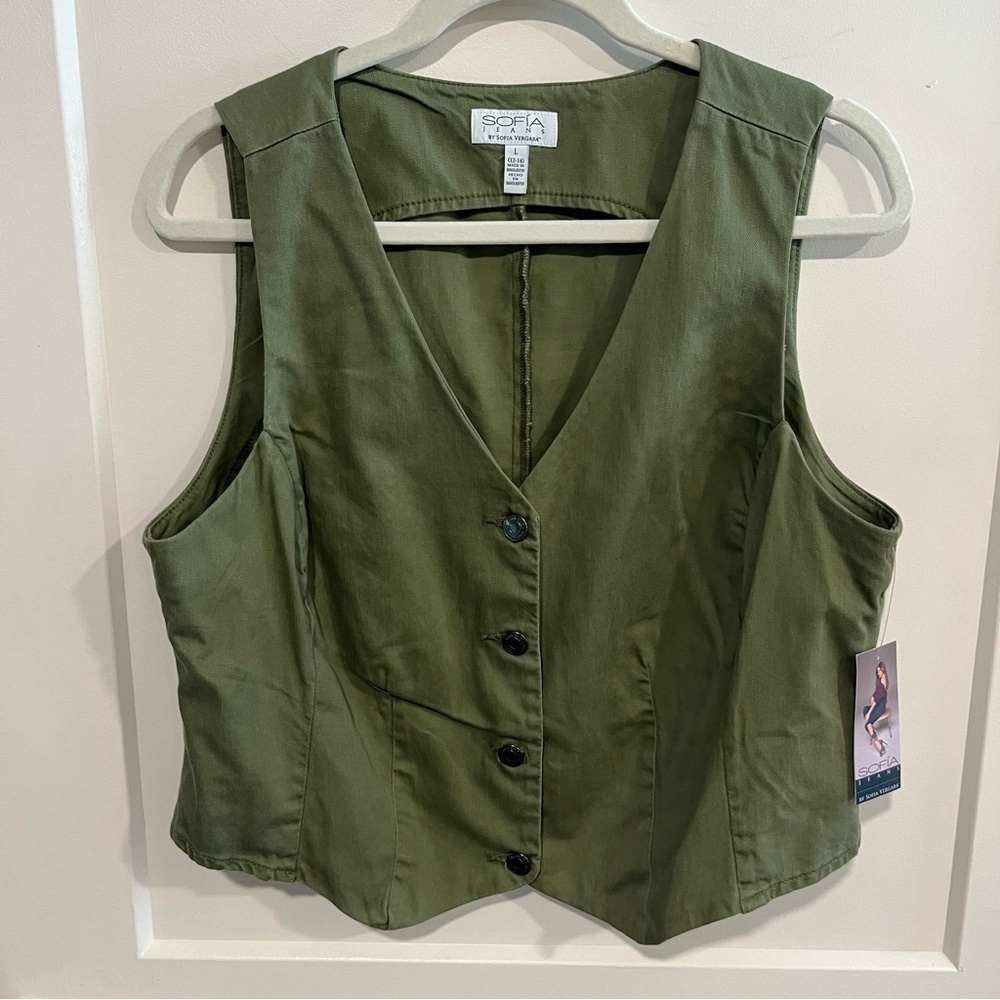 Sofia Jeans Green Twill Vest Large - Picture 3 of 7